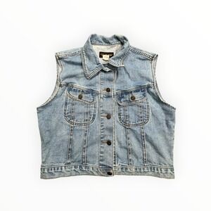 Team Tactics Denim Vest Men L Blue Light Wash Trucker Sleeveless Made in USA 90s